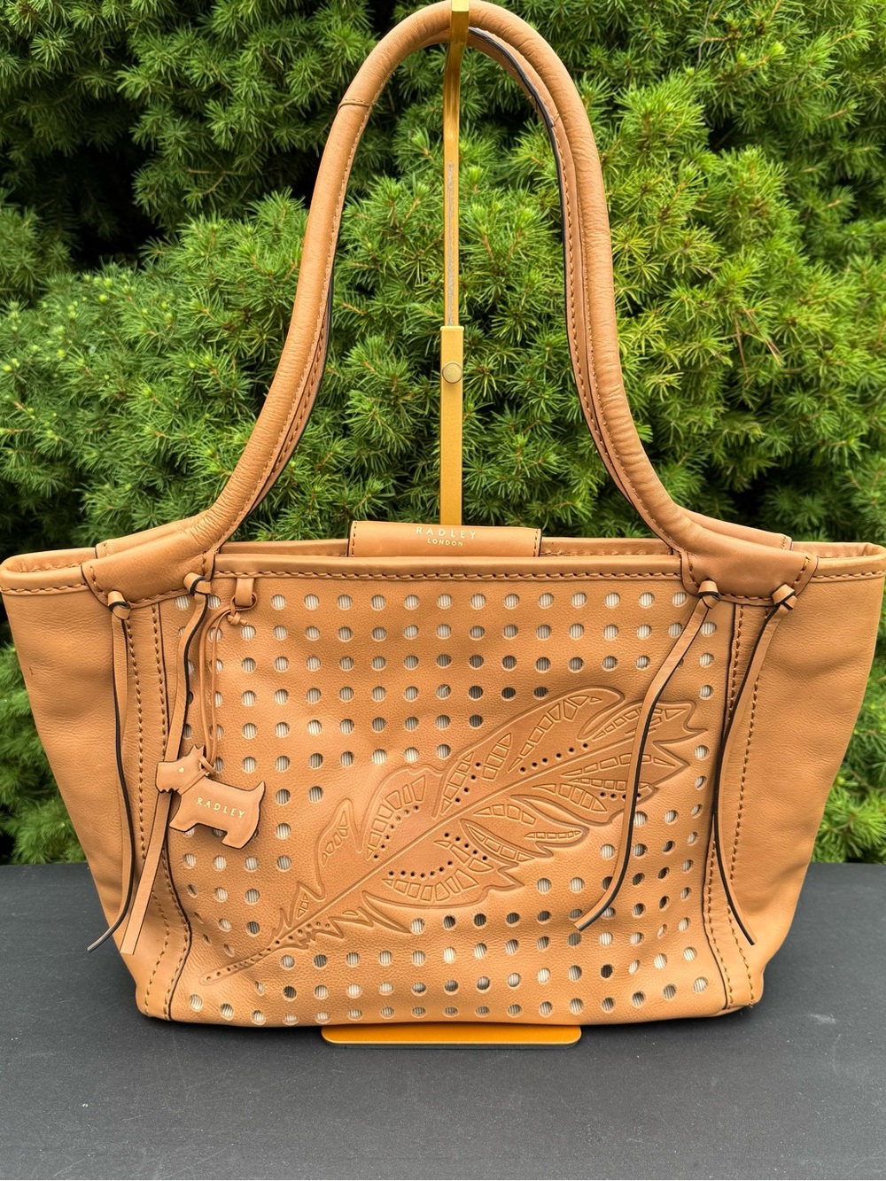 Radley London “in a Flutter” Tan Leather Perforated Tote Bag